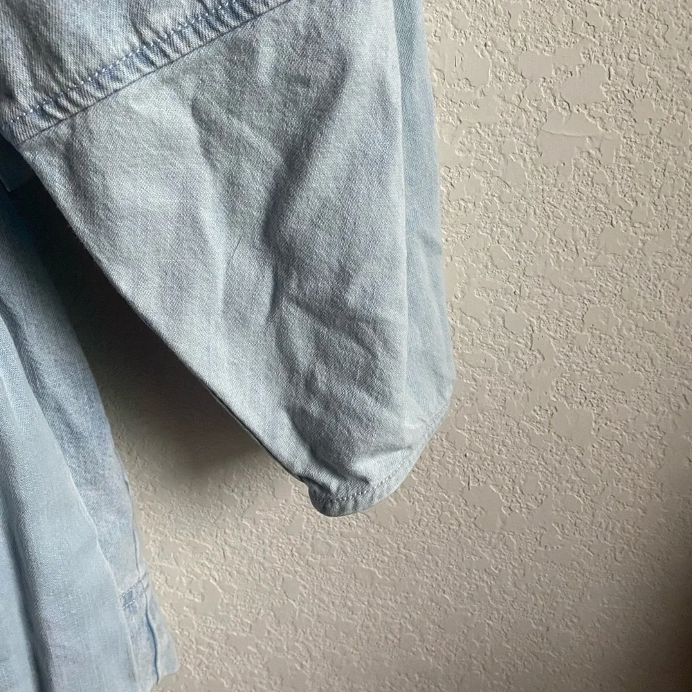 Free People Ora Denim Mini Stylish Two Toned Light Blue Belted Mini Dress Sz L
